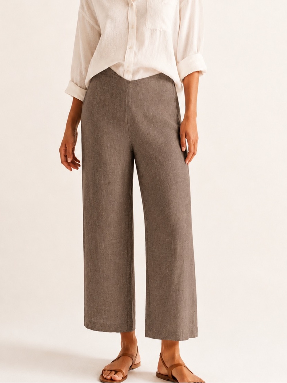 Lafayette 148 | Taupe 100% Linen Tailored Trousers Straight Leg Ankle Pants